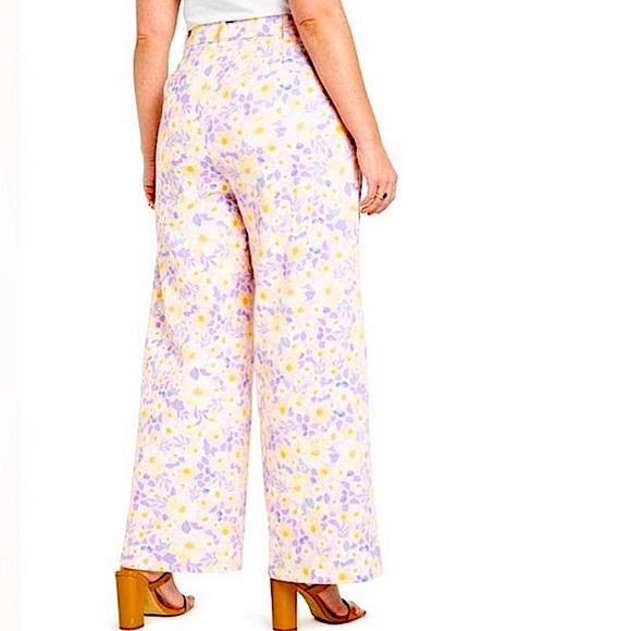 Eloquii Wide Leg Floral Pants in Lavender and Yellow - Picture 2 of 13
